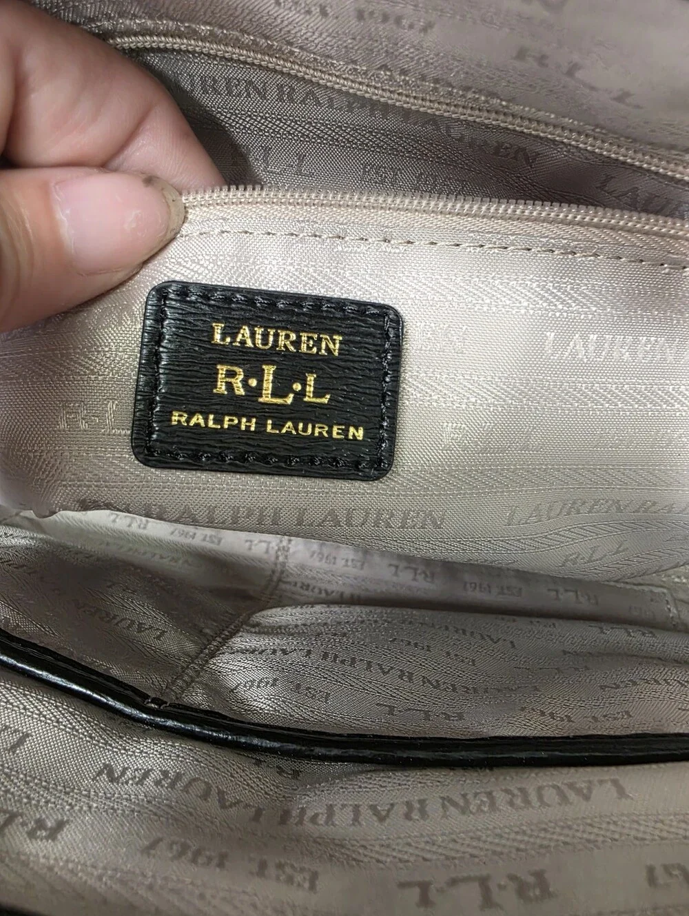 NWT Lauren Ralph Lauren Stefanie II Leather Satchel Bag Black Gold RLL Tote